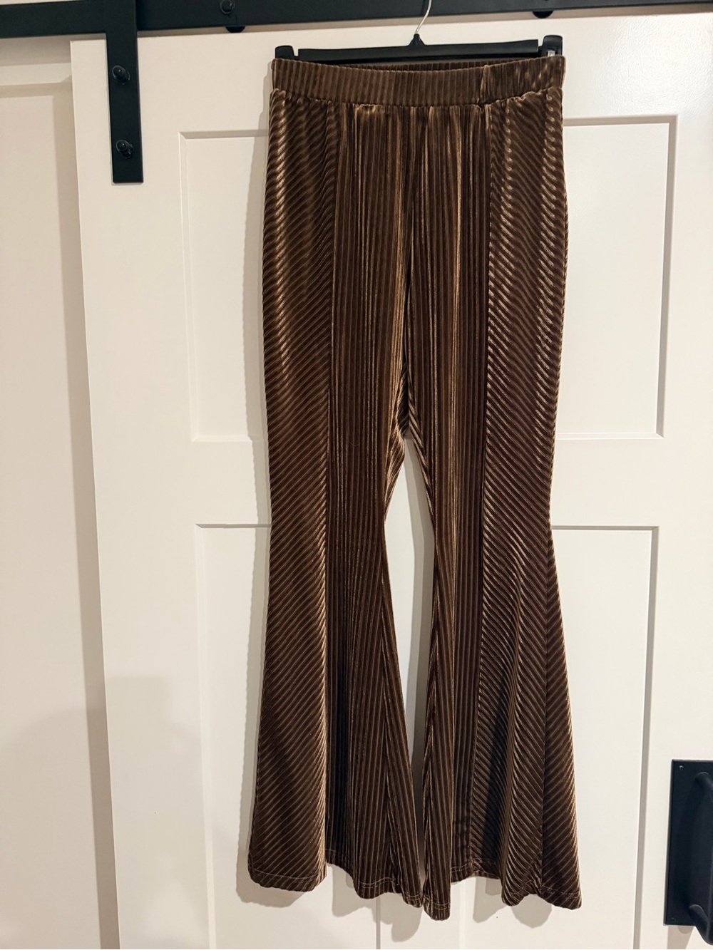 Velvet Pleated Brown Flare Pants